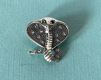 Silver snake brooch, rhinestone snake brooch, cobra brooch, snake jewelry, rhinestone cobra pin, snake pin, silver rhinestone snake brooch