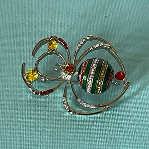 Rhinestone spider brooch, Halloween spider pin, tarantula, green spider pin, yellow spider, spider jewelry, red spider, silver spider brooch