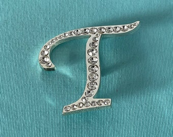 Large vintage letter T brooch,  rhinestone letter T pin, letter T jewelry, big letter T pin, silver letter t brooch, initial t pin, monogram