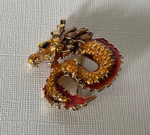 Orange dragon brooch, New Year's dragon pin, luck… - image 4