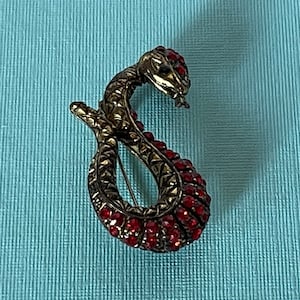 Rhinestone snake pin, snake jewelry, red snake pin, red rhinestone snake brooch, cobra brooch, rhinestone cobra pin, gold snake pin, biker