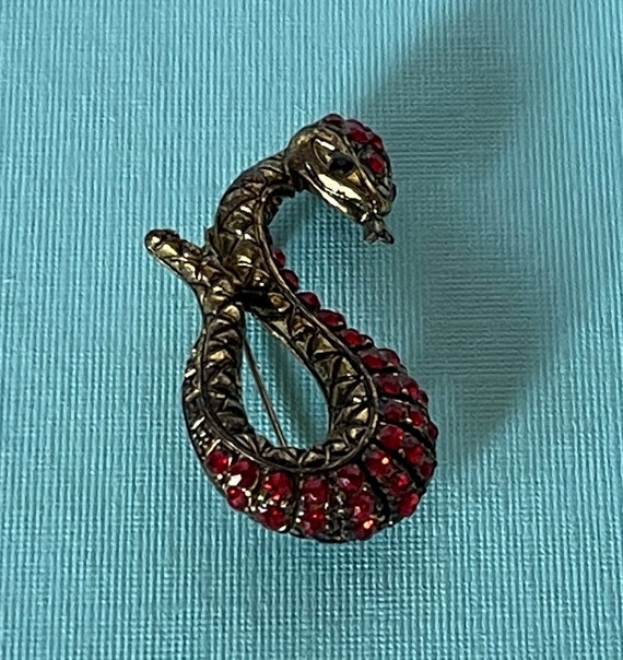 Rhinestone snake pin, snake jewelry, red snake pi… - image 2