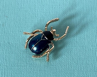 Blue beetle brooch, gold beetle pin, black roach pin, insect pin, Scarab pin, blue pin, gold and blue beetle, insect jewelry, roach brooch