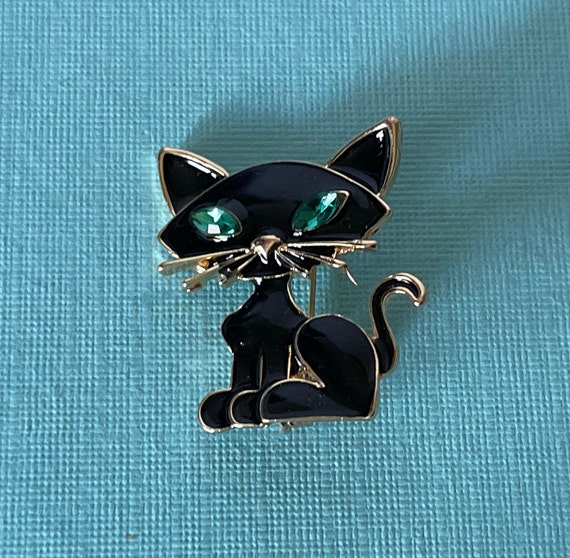 Black cat brooch, rhinestone cat pin, Halloween c… - image 3