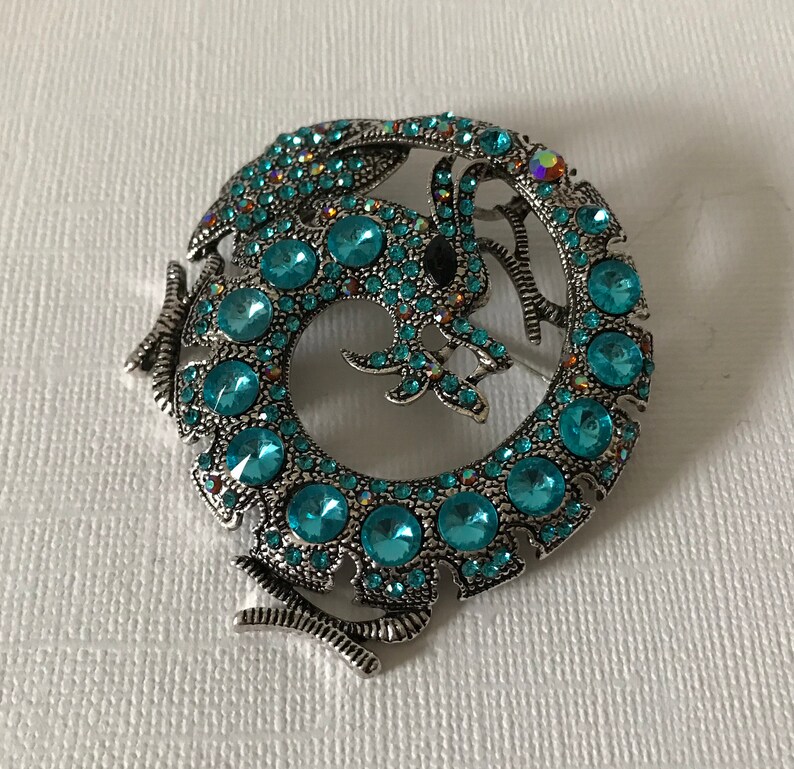 Blue rhinestone dragon brooch Chinese dragon pin New Years image 0