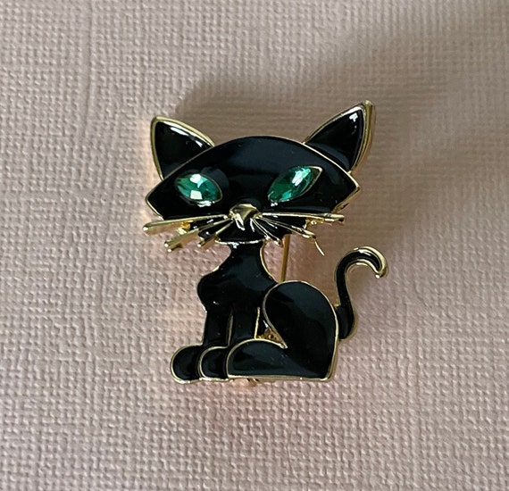 Black cat brooch, rhinestone cat pin, Halloween c… - image 2
