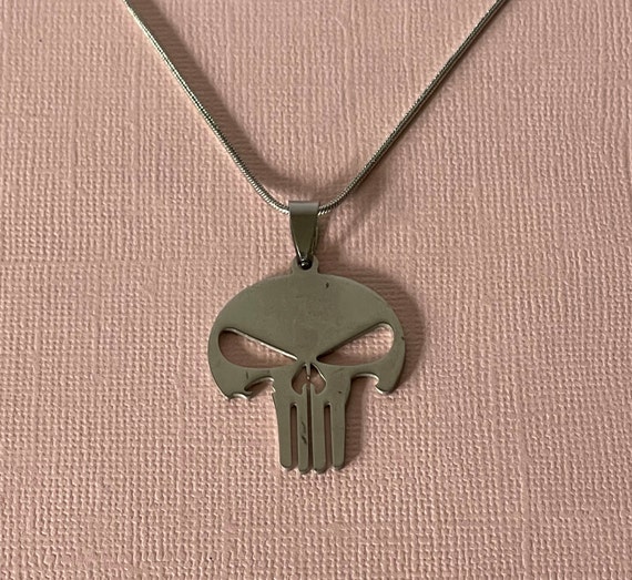 Skull necklace, punisher necklace, silver skull n… - image 3