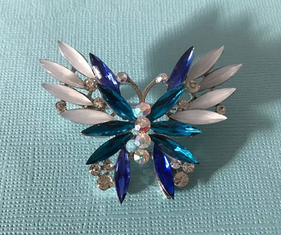 Rhinestone butterfly brooch, blue butterfly pin, … - image 6