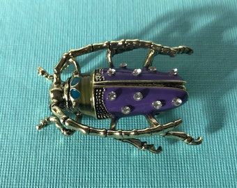 Rhinestone longhorn beetle brooch, rhinestone roach brooch, longhorn beetle pin, purple beetle pin, purple beetle brooch, bug, insect pin