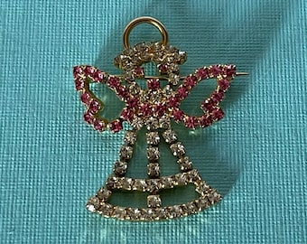 Vintage ängelbrosch, strassängelbrosch, rosa strassängelnål, skyddsängelnål, religiösa smycken, kristna smycken, ängel