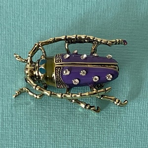 Spilla scarabeo con strass viola, scarabeo longhorn, spilla scarafaggio, spilla scarafaggio viola, scarabeo stercorario, spilla scarabeo, spilla scarafaggio con strass, insetto