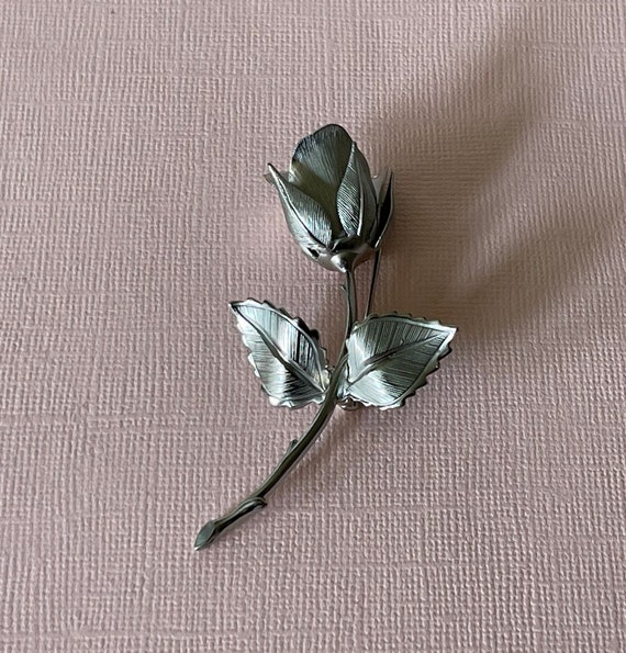 Vintage rose brooch, single rose pin, rose brooch… - image 2