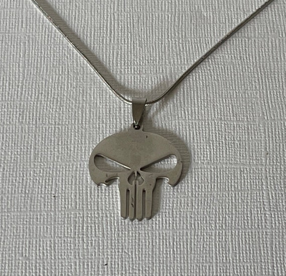 Skull necklace, punisher necklace, silver skull n… - image 8