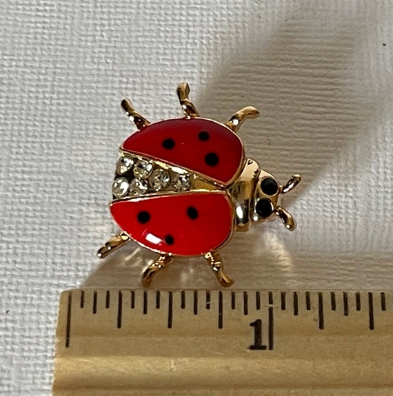 Lady bug brooch, rhinestone lady bug brooch, lady bug jewelry, beetle brooch, rhinestone beetle pin, insect jewelry, red lady bug brooch View 5