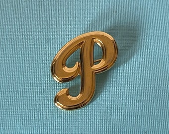 Vintage letter P brooch, letter P jewelry, gold letter P pin, initial p brooch, monogram p pin, letter P vintage, gold p brooch, letter P