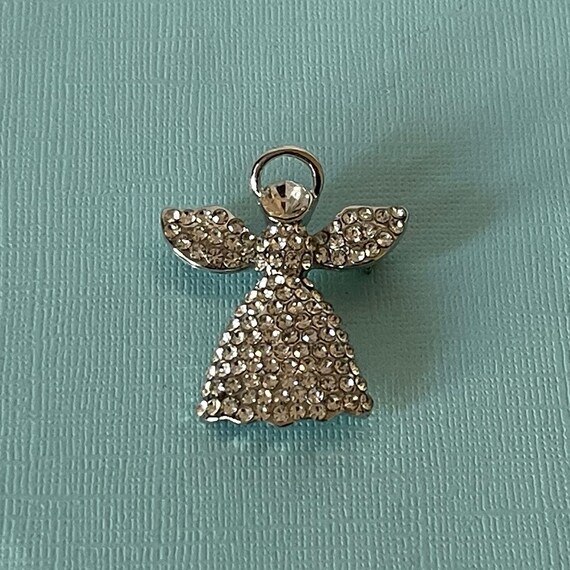 Rhinestone angel pin, guardian angel brooch, silv… - image 6