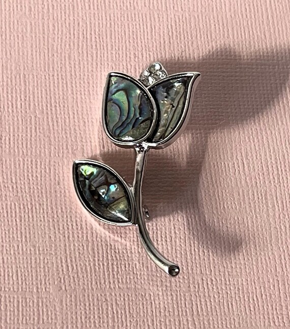 Abalone flower pin, abalone tulip brooch, silver flower pin, abalone flower pin, tulip brooch, green flower, blue flower, abalone flower pin