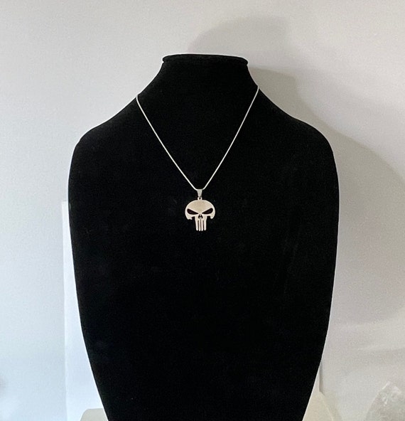 Skull necklace, punisher necklace, silver skull n… - image 5