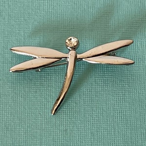 Vintage dragonfly brooch, silver dragonfly pin, rhinestone dragonfly brooch, dragonfly jewelry, insect jewelry, dragonflies, dragonfly pin