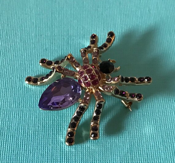 Purple Rhinestone Spider Pin Spider Brooch Insect Pin Etsy