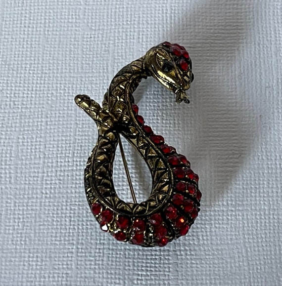 Rhinestone snake pin, snake jewelry, red snake pi… - image 4