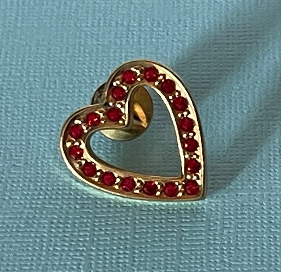 Vintage heart brooch, red rhinestone heart pin, h… - image 7