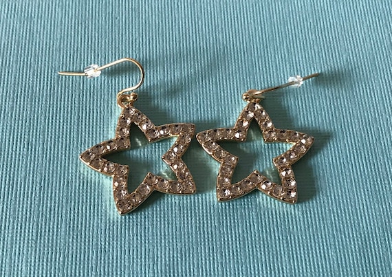 Rhinestone star earrings, Star jewelry, star dangl