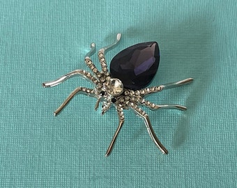 Purple rhinestone spider brooch, spider jewelry, purple and silver spider pin, Halloween spider pin, Halloween pin, rhinestone spider pins