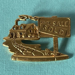 VIntage realtor brooch, sold sign, gold realtor sign, gifts for realtors, realtor gifts, for sale brooch, reatlor brooch, for sale brooch