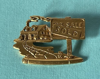 VIntage realtor brooch, sold sign, gold realtor sign, gifts for realtors, realtor gifts, for sale brooch, reatlor brooch, for sale brooch