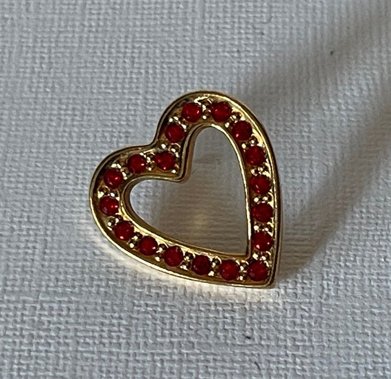 Vintage heart brooch, red rhinestone heart pin, h… - image 3