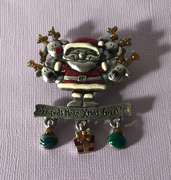 Vintage Christmas brooch, Santa brooch, Friends M… - image 4