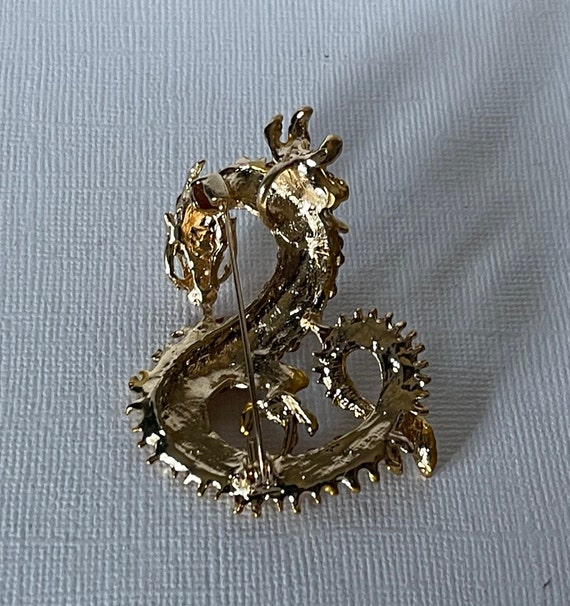 Rhinestone dragon brooch, gold rhinestone dragon … - image 5