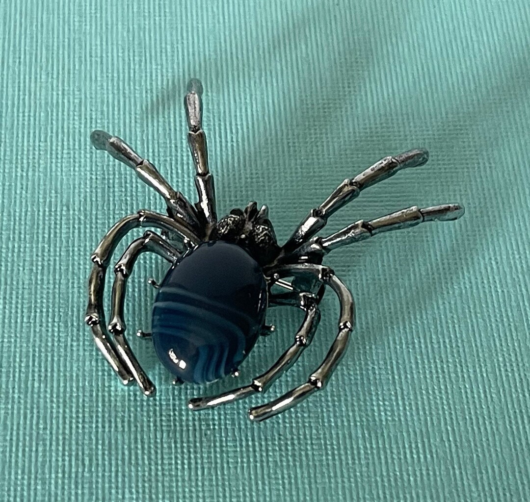 Blue Spider Brooch, Spider Pin, Navy Blue Spider Pin, Spider Jewelry