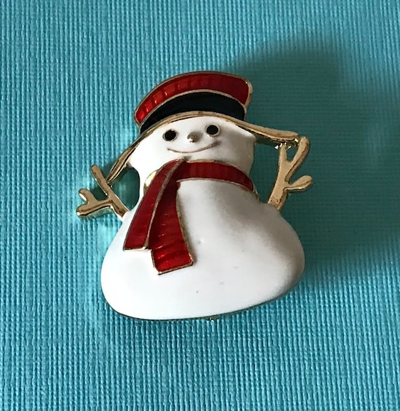Vintage snowman Christmas pin, Christmas brooch, … - image 4