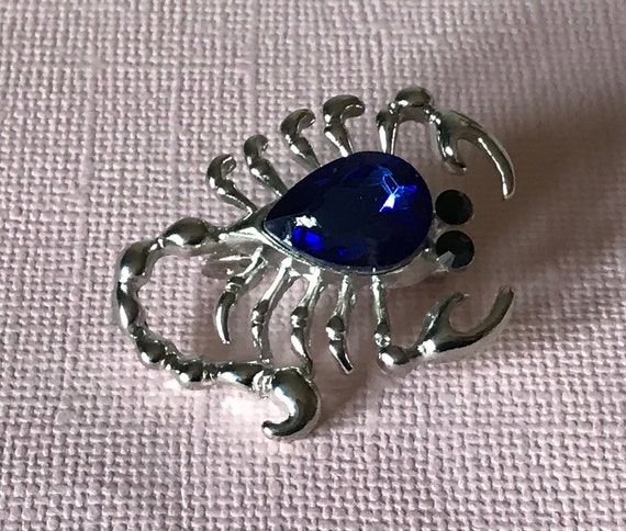 Rhinestone scorpion pin, scorpion brooch, blue sc… - image 3