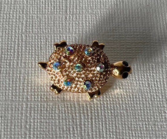 Rhinestone turtle brooch, gold turtle pin, tortoi… - image 5