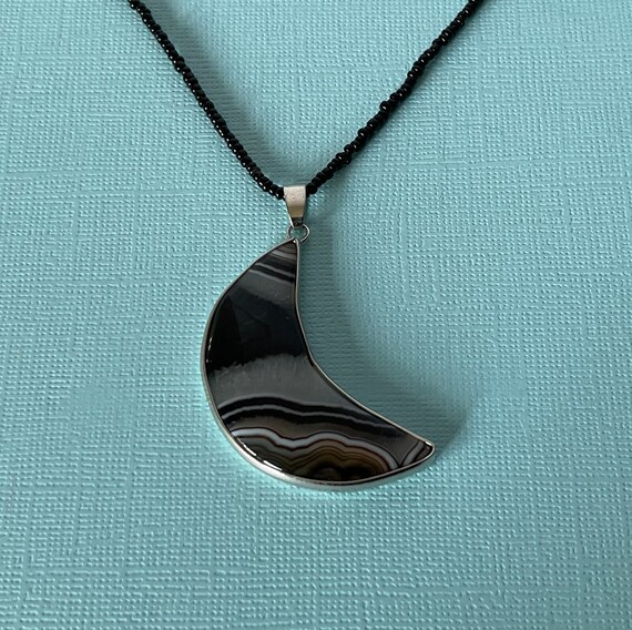 Crescent moon necklace, black agate moon necklace… - image 3