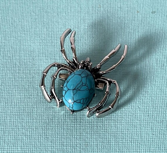 Blue spider brooch, turquoise spider pin, tarantula pin, spider jewelry, silver spider pin, blue spider pin, wedding spider, lucky spider