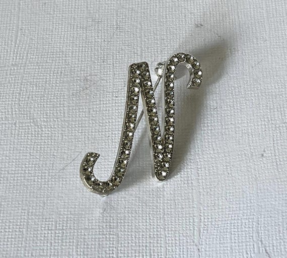 Vintage letter N brooch, silver letter N pin, rhinestone letter N brooch, letter N jewelry, monogram n pin, initial n brooch, large letter N View 4