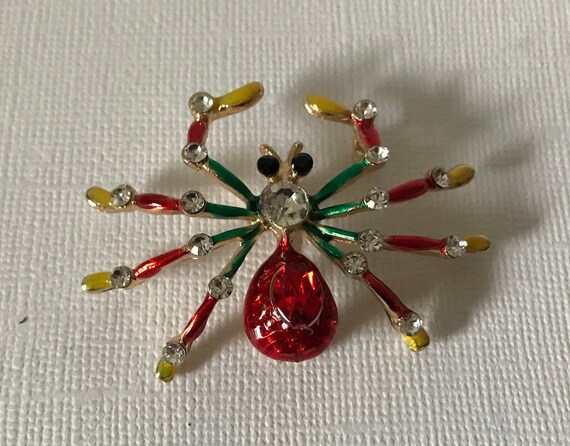 Red rhinestone spider brooch, halloween spider pi… - image 2