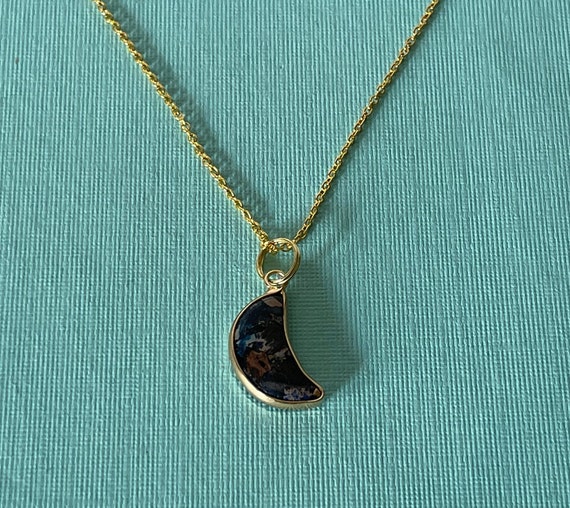 Crescent moon necklace, gold crescent moon necklace, moon jewelry, blue moon necklace, rock necklace, 20" necklace, crecsent moon jewelry