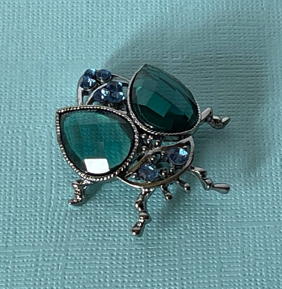 Rhinestone beetle brooch, blue rhinestone bug pin… - image 4