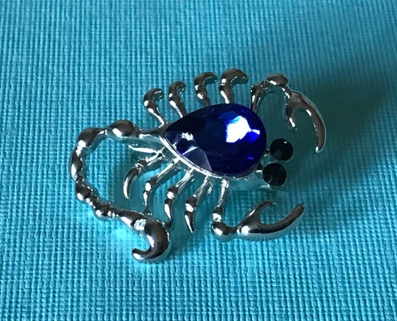 Rhinestone scorpion pin, scorpion brooch, blue sc… - image 2