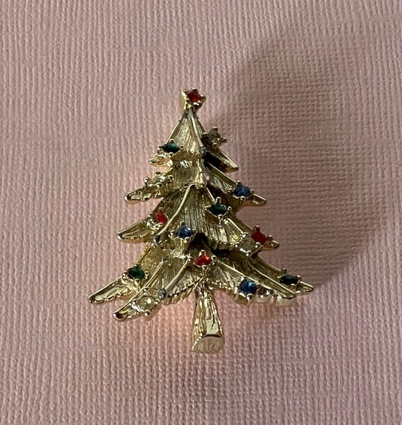 Vintage Christmas tree brooch, rhinestone Christm… - image 2