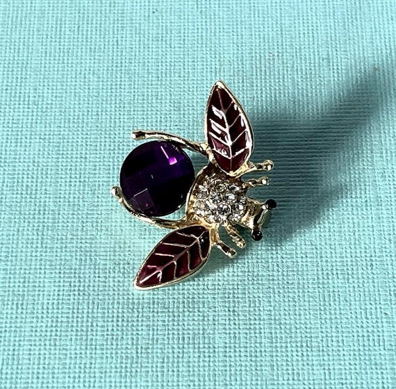 Rhinestone bee brooch, purple bee brooch, copper bee pin, bee jewelry, purple rhinestone bee, bumble bee brooch, honey bee pin, purple bee