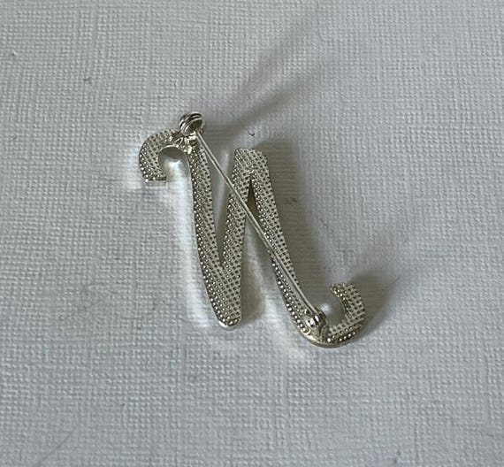 Vintage letter N brooch, silver letter N pin, rhinestone letter N brooch, letter N jewelry, monogram n pin, initial n brooch, large letter N View 6