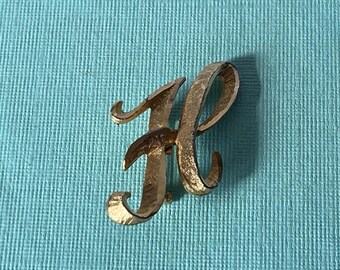 Vintage letter H brooch, signed Mamselle letter h brooch, gold letter h brooch, initial h pin, monogram H brooch, letter H vintage, mamselle