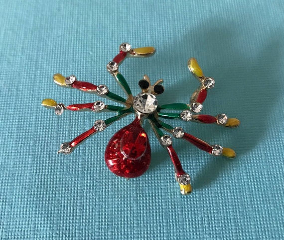 Rhinestone spider pin spider brooch, red spider p… - image 3