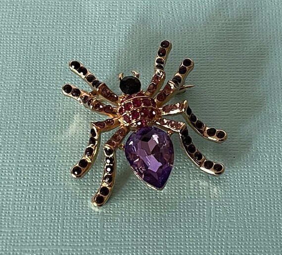 Purple rhinestone spider pin, spider brooch, inse… - image 7